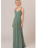 Double Straps Green Chiffon Diamond-shaped Back Bridesmaid Dress